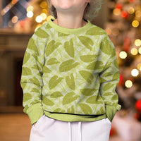 Lime Green Hawaii Kalo Palaka Motifs Kid Ugly Christmas Sweater Hawaiian Taro Leaves Elegant Vibes - Polynesian Pride