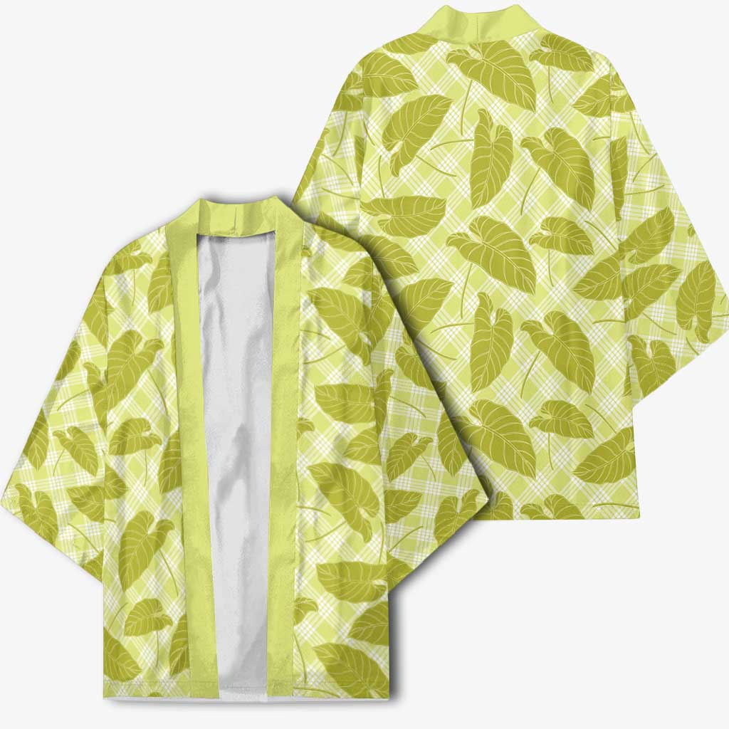 Lime Green Hawaii Kalo Palaka Motifs Kimono Hawaiian Taro Leaves Elegant Vibes - Polynesian Pride