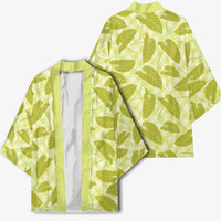 Lime Green Hawaii Kalo Palaka Motifs Kimono Hawaiian Taro Leaves Elegant Vibes - Polynesian Pride