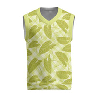 Lime Green Hawaii Kalo Palaka Motifs Christmas Knitted V-Neck Vest Hawaiian Taro Leaves Elegant Vibes - Polynesian Pride