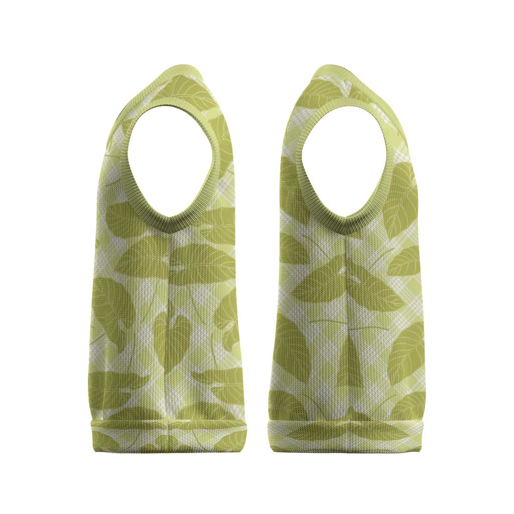 Lime Green Hawaii Kalo Palaka Motifs Christmas Knitted V-Neck Vest Hawaiian Taro Leaves Elegant Vibes - Polynesian Pride