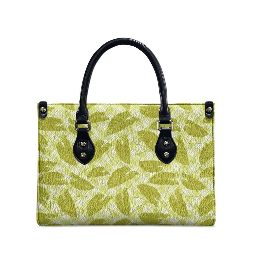 Lime Green Hawaii Kalo Palaka Motifs Leather Bag Hawaiian Taro Leaves Elegant Vibes - Polynesian Pride