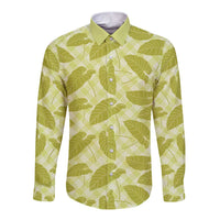 Lime Green Hawaii Kalo Palaka Motifs Long Sleeve Button Shirt Hawaiian Taro Leaves Elegant Vibes - Polynesian Pride