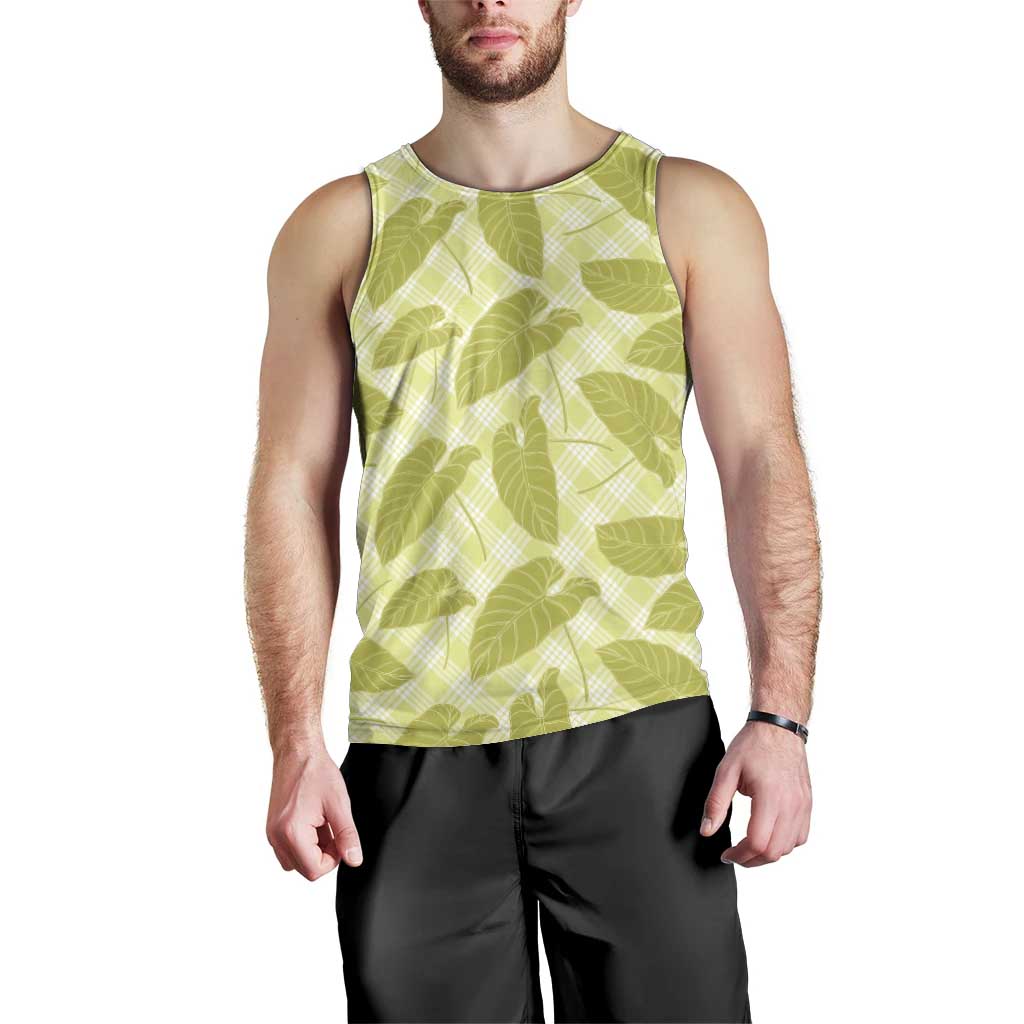Lime Green Hawaii Kalo Palaka Motifs Men Tank Top Hawaiian Taro Leaves Elegant Vibes - Polynesian Pride