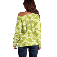 Lime Green Hawaii Kalo Palaka Motifs Off Shoulder Sweater Hawaiian Taro Leaves Elegant Vibes - Polynesian Pride
