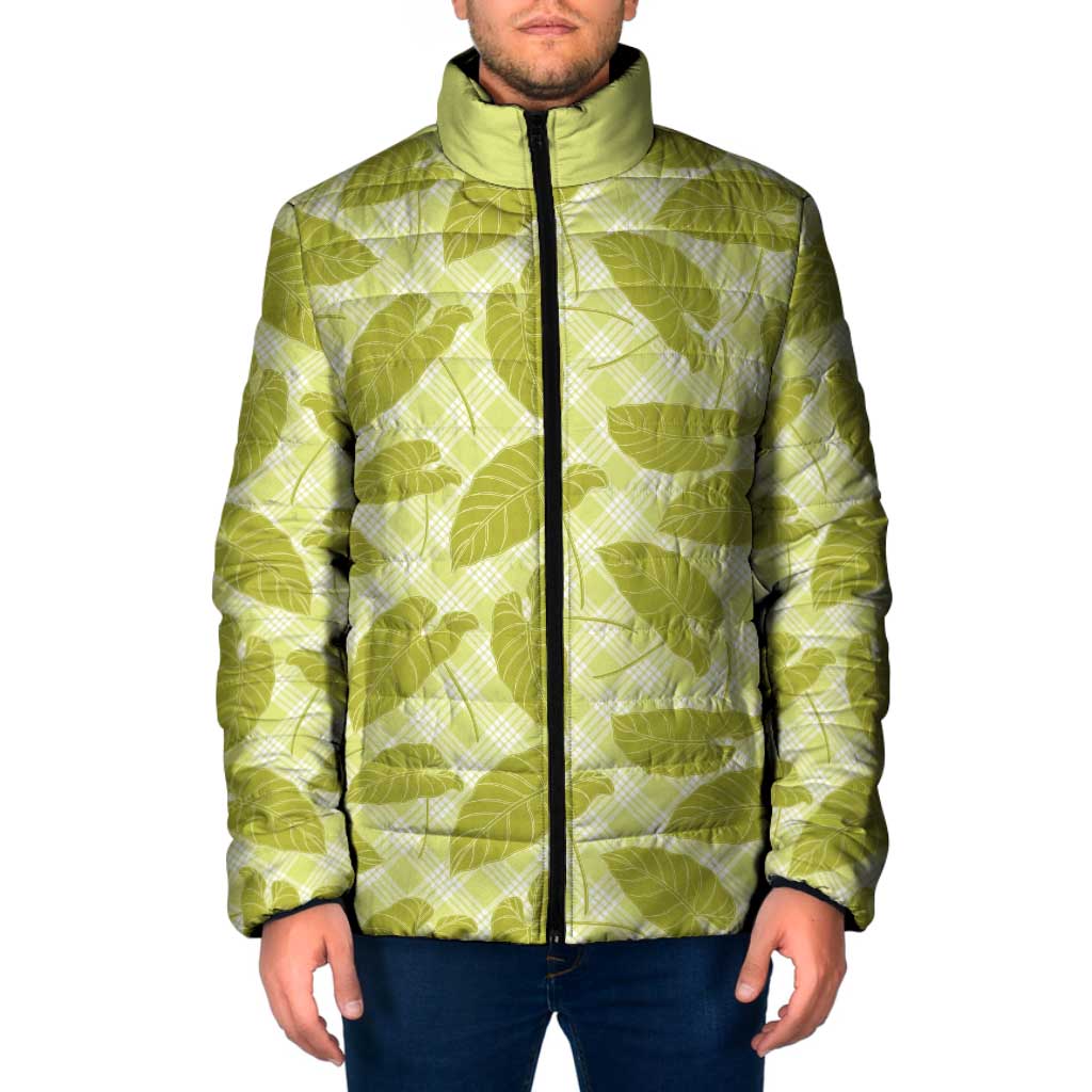 Lime Green Hawaii Kalo Palaka Motifs Padded Jacket Hawaiian Taro Leaves Elegant Vibes - Polynesian Pride