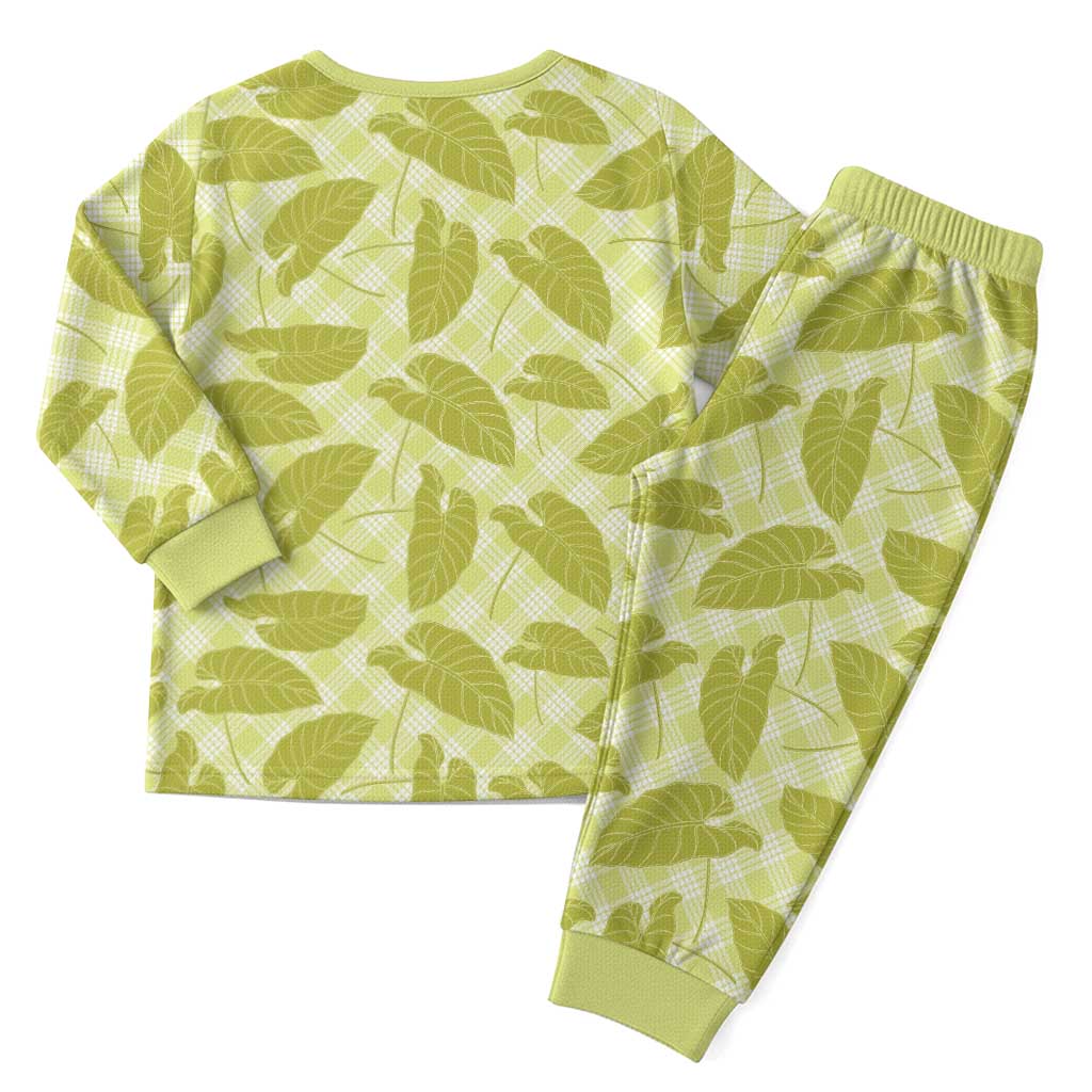Lime Green Hawaii Kalo Palaka Motifs Christmas Pajama Set Hawaiian Taro Leaves Elegant Vibes - Polynesian Pride