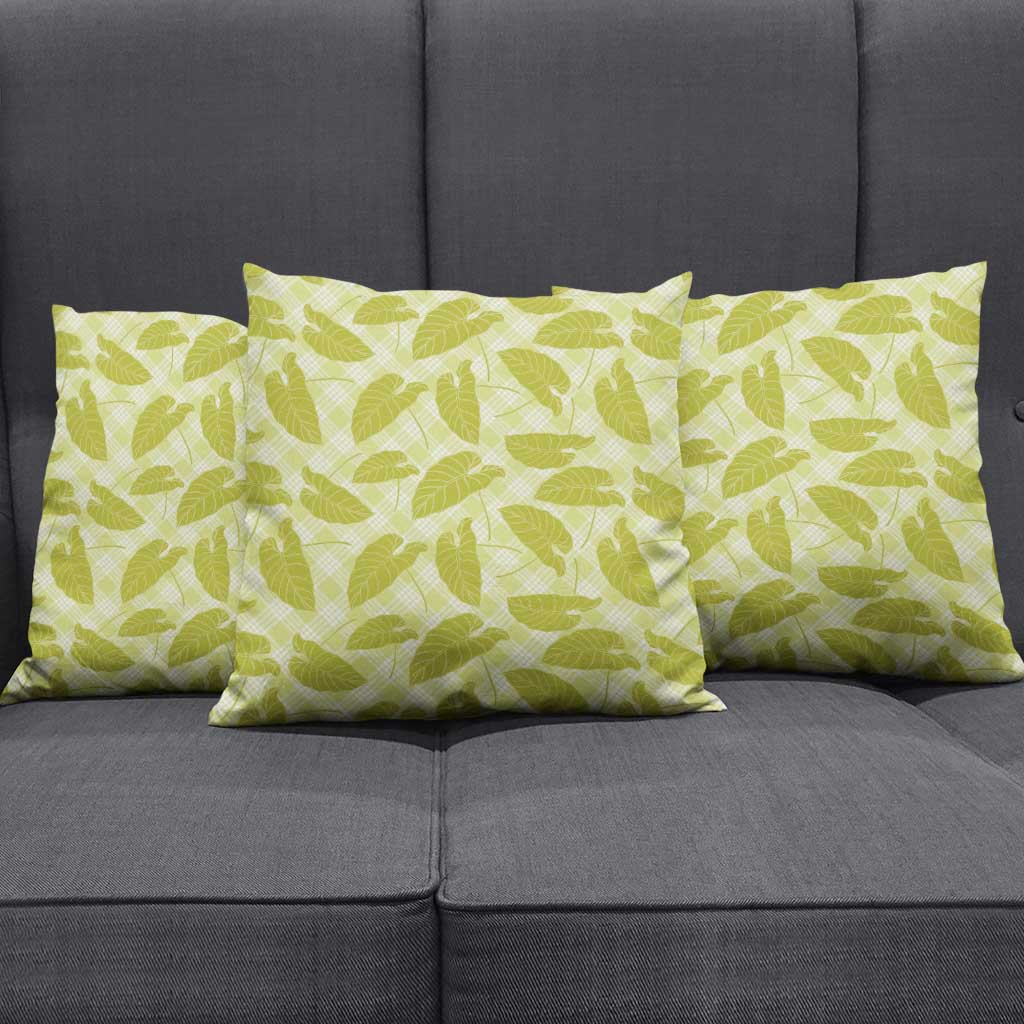 Lime Green Hawaii Kalo Palaka Motifs Pillow Cover Hawaiian Taro Leaves Elegant Vibes - Polynesian Pride