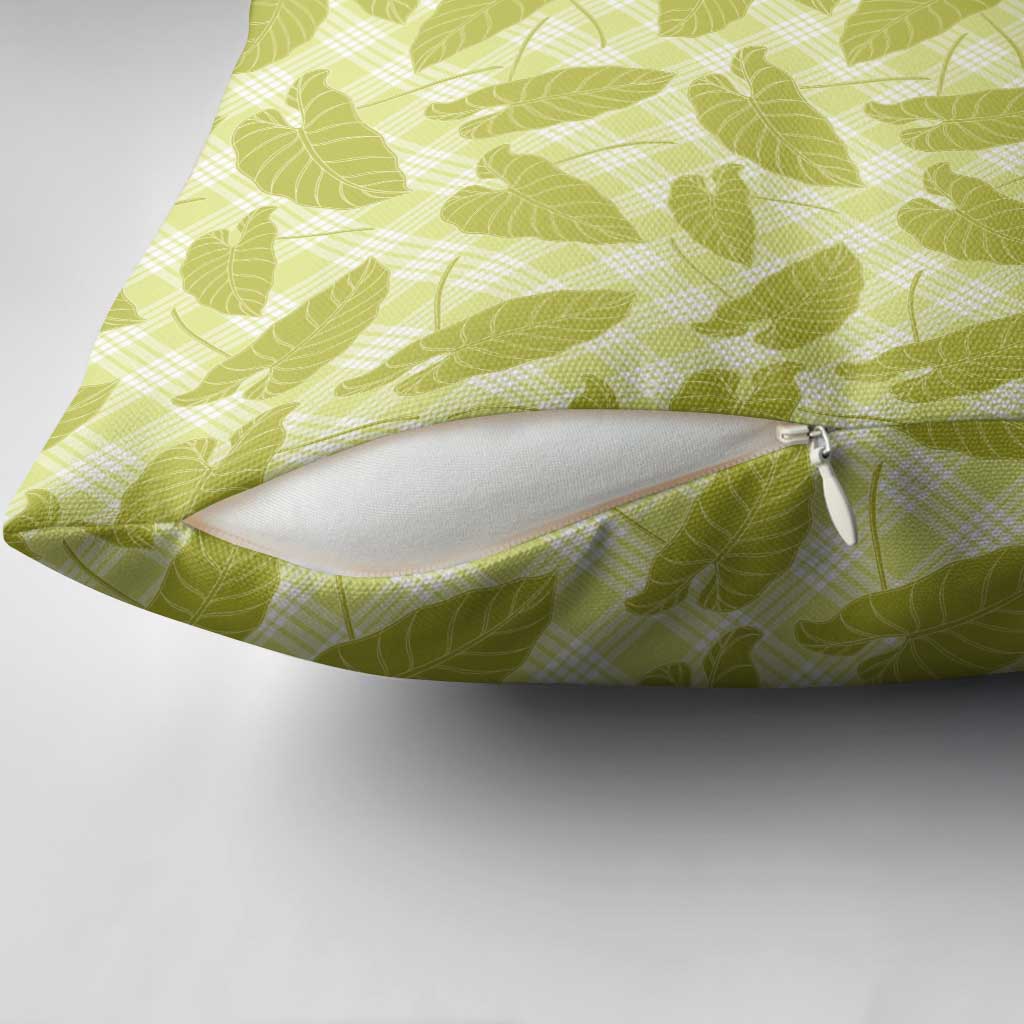 Lime Green Hawaii Kalo Palaka Motifs Pillow Cover Hawaiian Taro Leaves Elegant Vibes - Polynesian Pride
