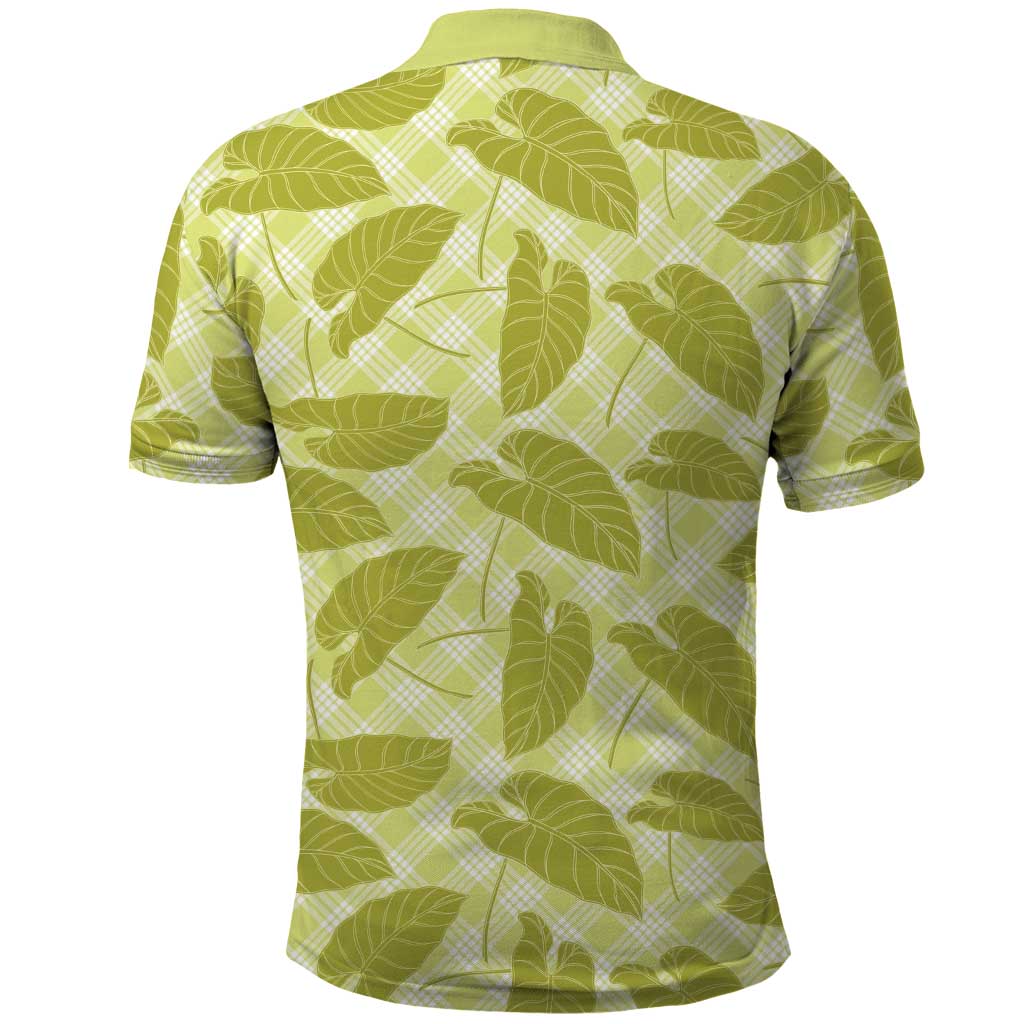 Lime Green Hawaii Kalo Palaka Motifs Polo Shirt Hawaiian Taro Leaves Elegant Vibes - Polynesian Pride