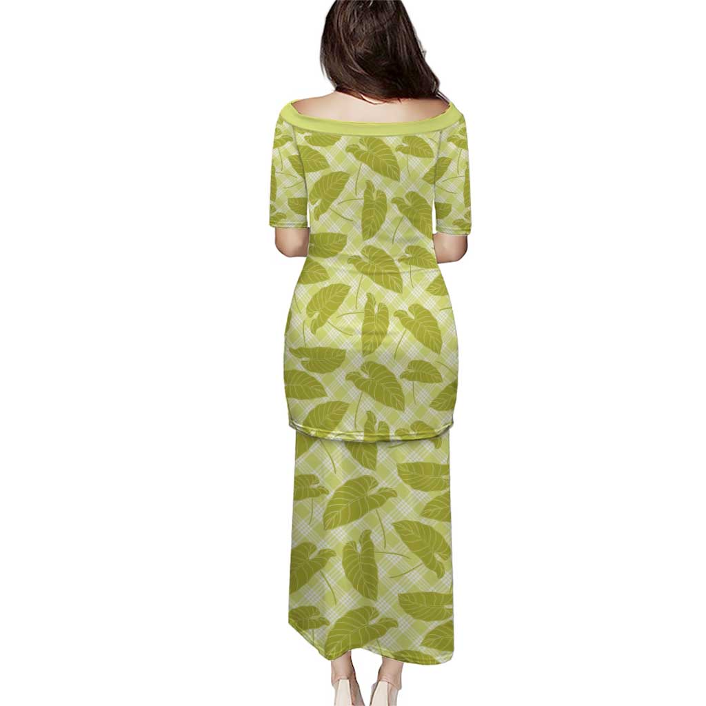 Lime Green Hawaii Kalo Palaka Motifs Puletasi Hawaiian Taro Leaves Elegant Vibes - Polynesian Pride