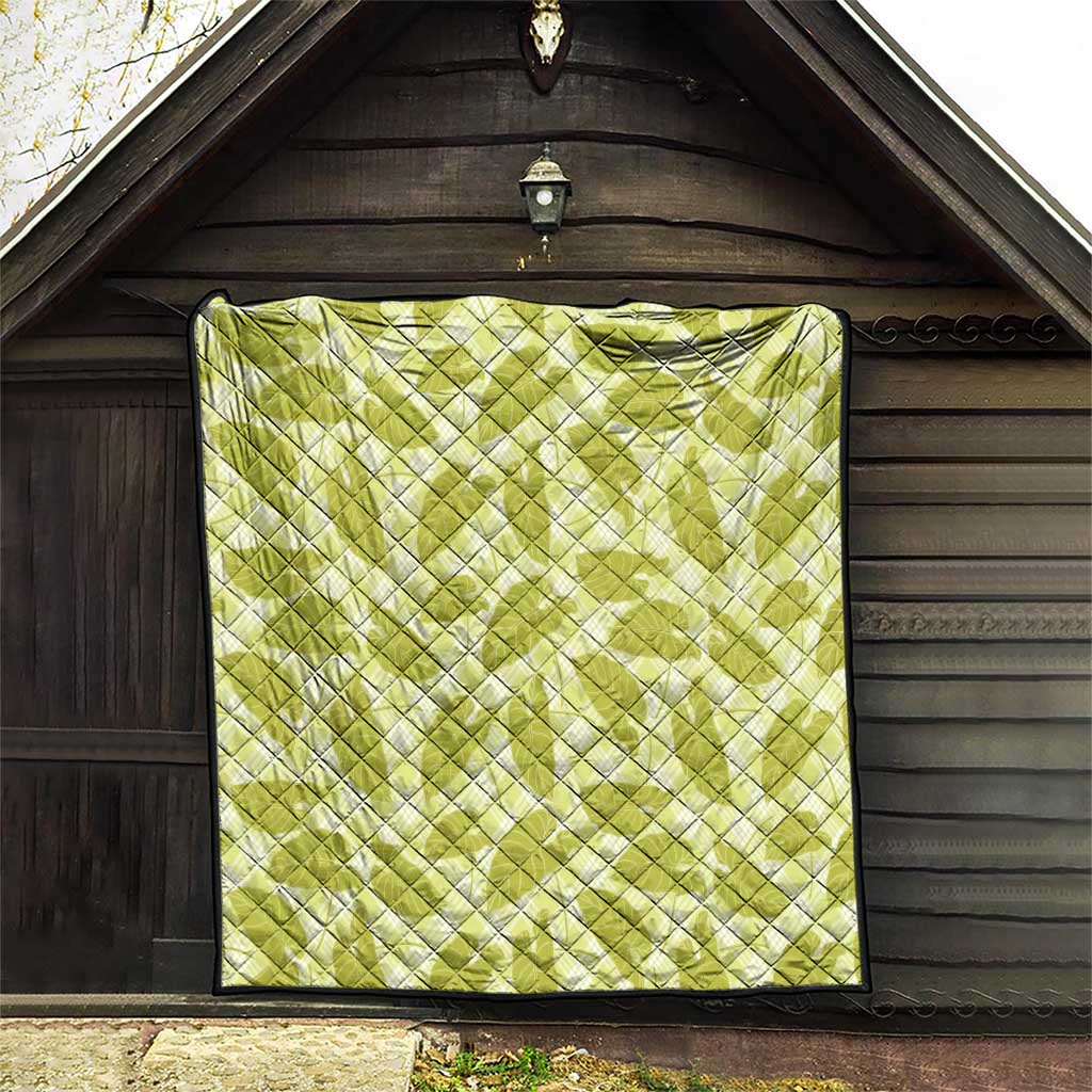 Lime Green Hawaii Kalo Palaka Motifs Quilt Hawaiian Taro Leaves Elegant Vibes - Polynesian Pride