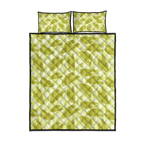 Lime Green Hawaii Kalo Palaka Motifs Quilt Bed Set Hawaiian Taro Leaves Elegant Vibes - Polynesian Pride