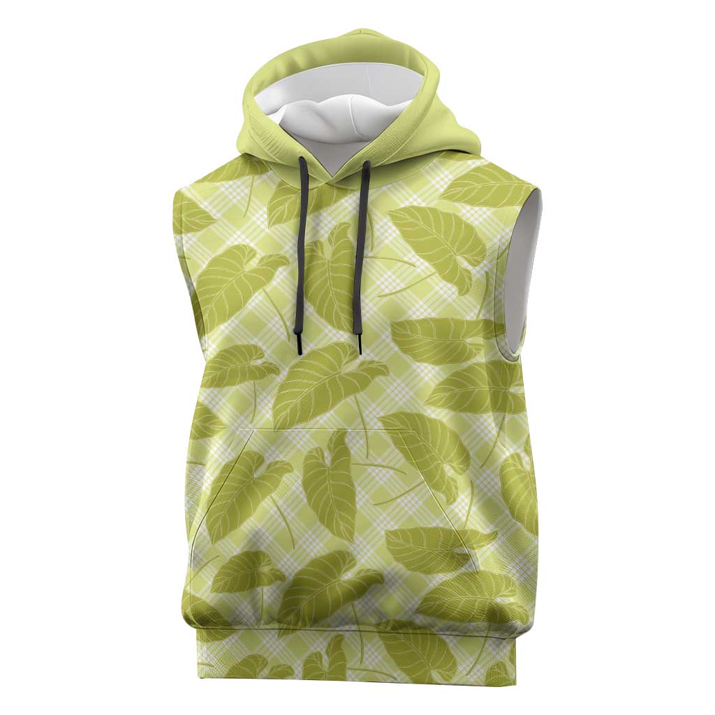 Lime Green Hawaii Kalo Palaka Motifs Sleeveless Hoodie Hawaiian Taro Leaves Elegant Vibes - Polynesian Pride