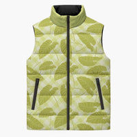 Lime Green Hawaii Kalo Palaka Motifs Sleeveless Puffer Jacket Hawaiian Taro Leaves Elegant Vibes - Polynesian Pride