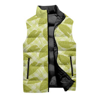 Lime Green Hawaii Kalo Palaka Motifs Sleeveless Puffer Jacket Hawaiian Taro Leaves Elegant Vibes - Polynesian Pride