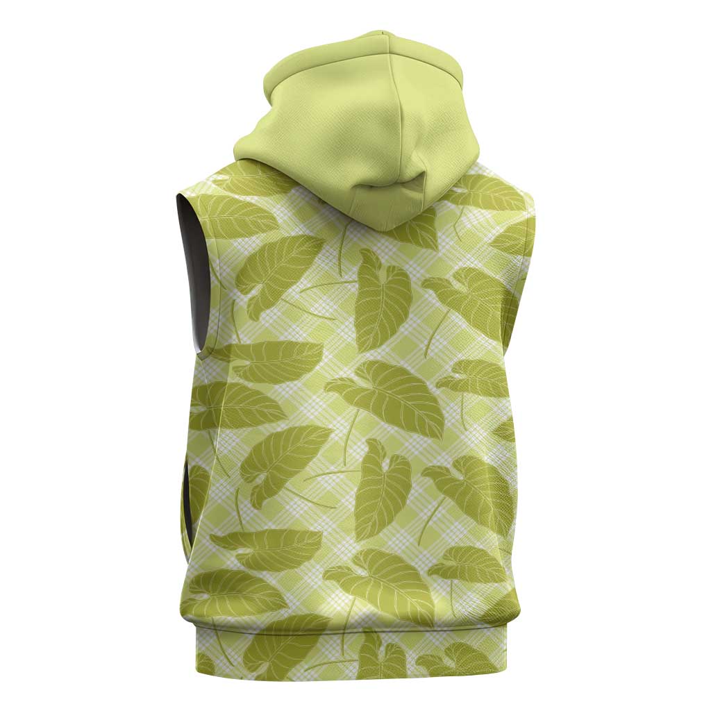 Lime Green Hawaii Kalo Palaka Motifs Sleeveless Zip Hoodie Hawaiian Taro Leaves Elegant Vibes - Polynesian Pride