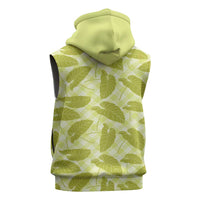 Lime Green Hawaii Kalo Palaka Motifs Sleeveless Zip Hoodie Hawaiian Taro Leaves Elegant Vibes - Polynesian Pride