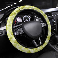 Lime Green Hawaii Kalo Palaka Motifs Steering Wheel Cover Hawaiian Taro Leaves Elegant Vibes - Polynesian Pride