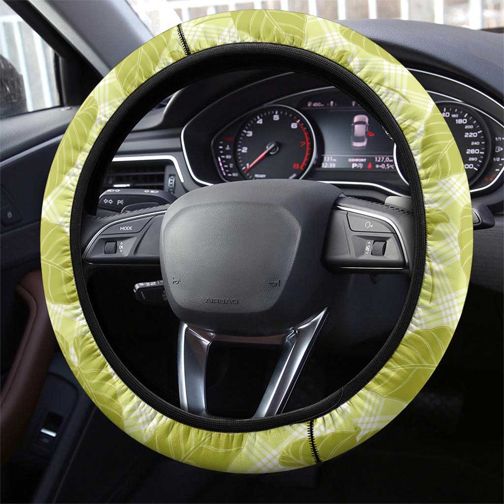 Lime Green Hawaii Kalo Palaka Motifs Steering Wheel Cover Hawaiian Taro Leaves Elegant Vibes - Polynesian Pride