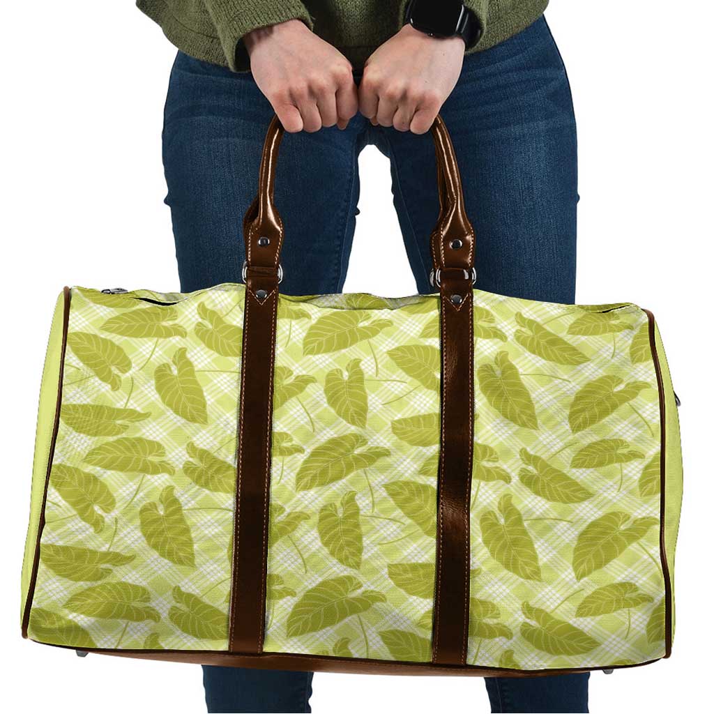 Lime Green Hawaii Kalo Palaka Motifs Travel Bag Hawaiian Taro Leaves Elegant Vibes - Polynesian Pride