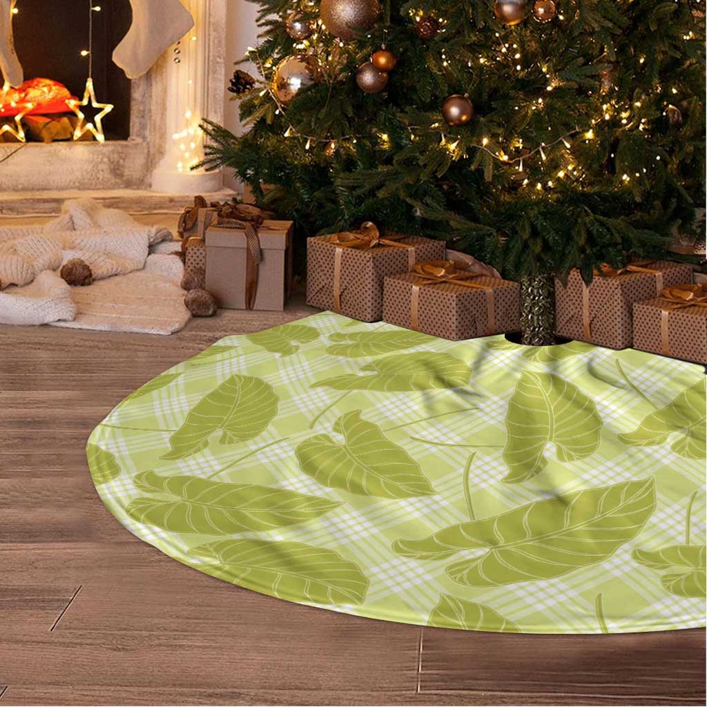Lime Green Hawaii Kalo Palaka Motifs Tree Skirt Hawaiian Taro Leaves Elegant Vibes - Polynesian Pride