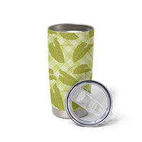 Lime Green Hawaii Kalo Palaka Motifs Tumbler Cup Hawaiian Taro Leaves Elegant Vibes - Polynesian Pride