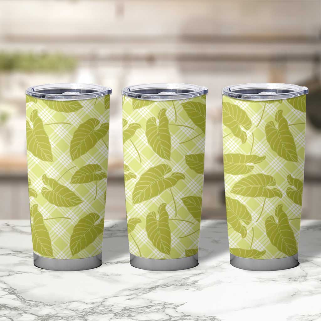 Lime Green Hawaii Kalo Palaka Motifs Tumbler Cup Hawaiian Taro Leaves Elegant Vibes - Polynesian Pride