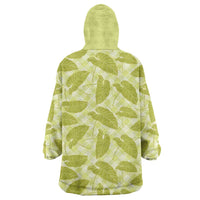 Lime Green Hawaii Kalo Palaka Motifs Wearable Blanket Hoodie Hawaiian Taro Leaves Elegant Vibes - Polynesian Pride
