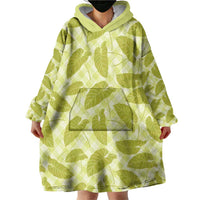 Lime Green Hawaii Kalo Palaka Motifs Wearable Blanket Hoodie Hawaiian Taro Leaves Elegant Vibes - Polynesian Pride