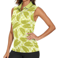 Lime Green Hawaii Kalo Palaka Motifs Women Sleeveless Polo Shirt Hawaiian Taro Leaves Elegant Vibes - Polynesian Pride