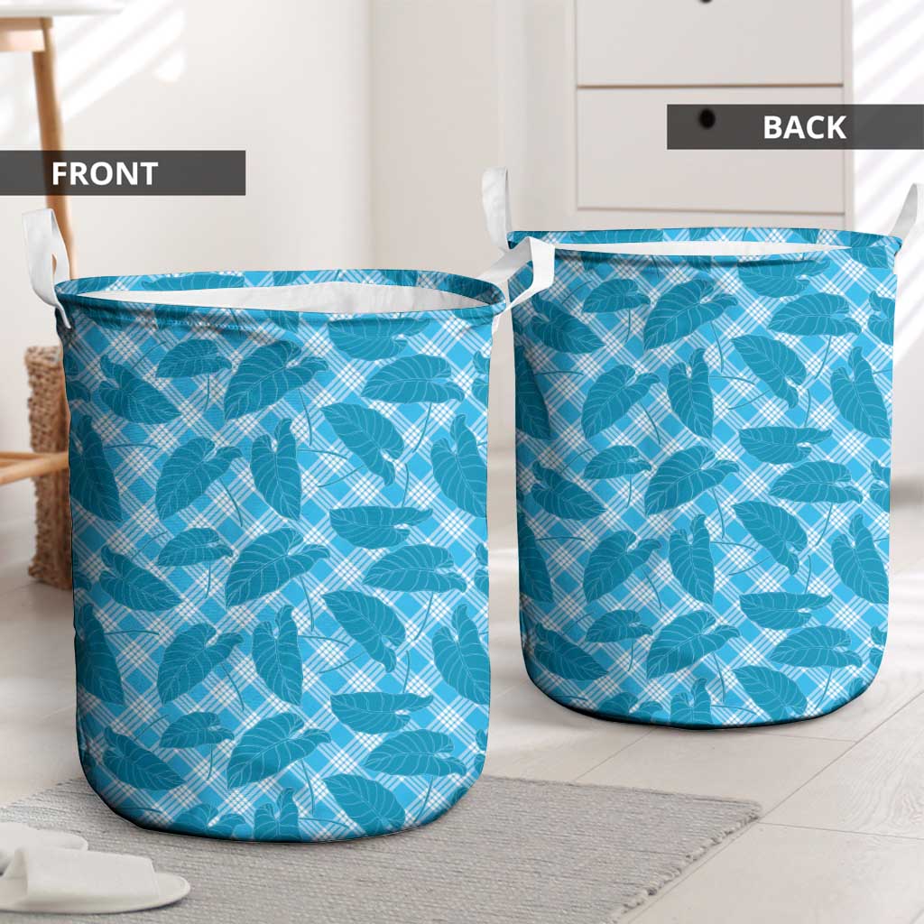 Blue Hawaii Kalo Palaka Motifs Laundry Basket Hawaiian Taro Leaves Elegant Vibes - Polynesian Pride