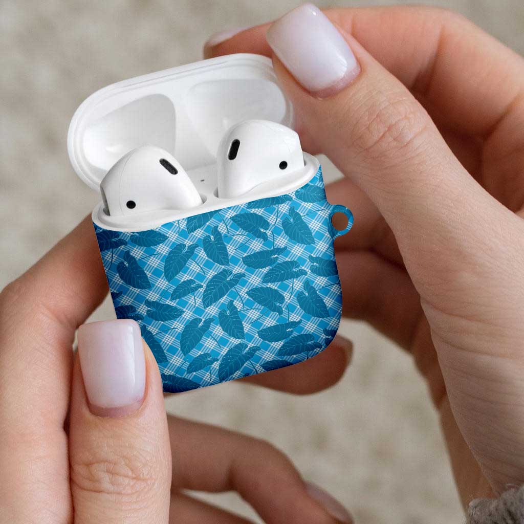 Blue Hawaii Kalo Palaka Motifs AirPods Case Hawaiian Taro Leaves Elegant Vibes - Polynesian Pride