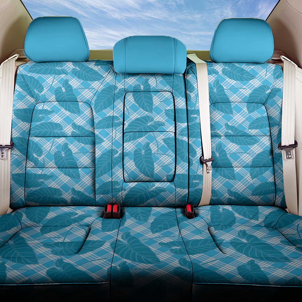Blue Hawaii Kalo Palaka Motifs Back Car Seat Cover Hawaiian Taro Leaves Elegant Vibes - Polynesian Pride