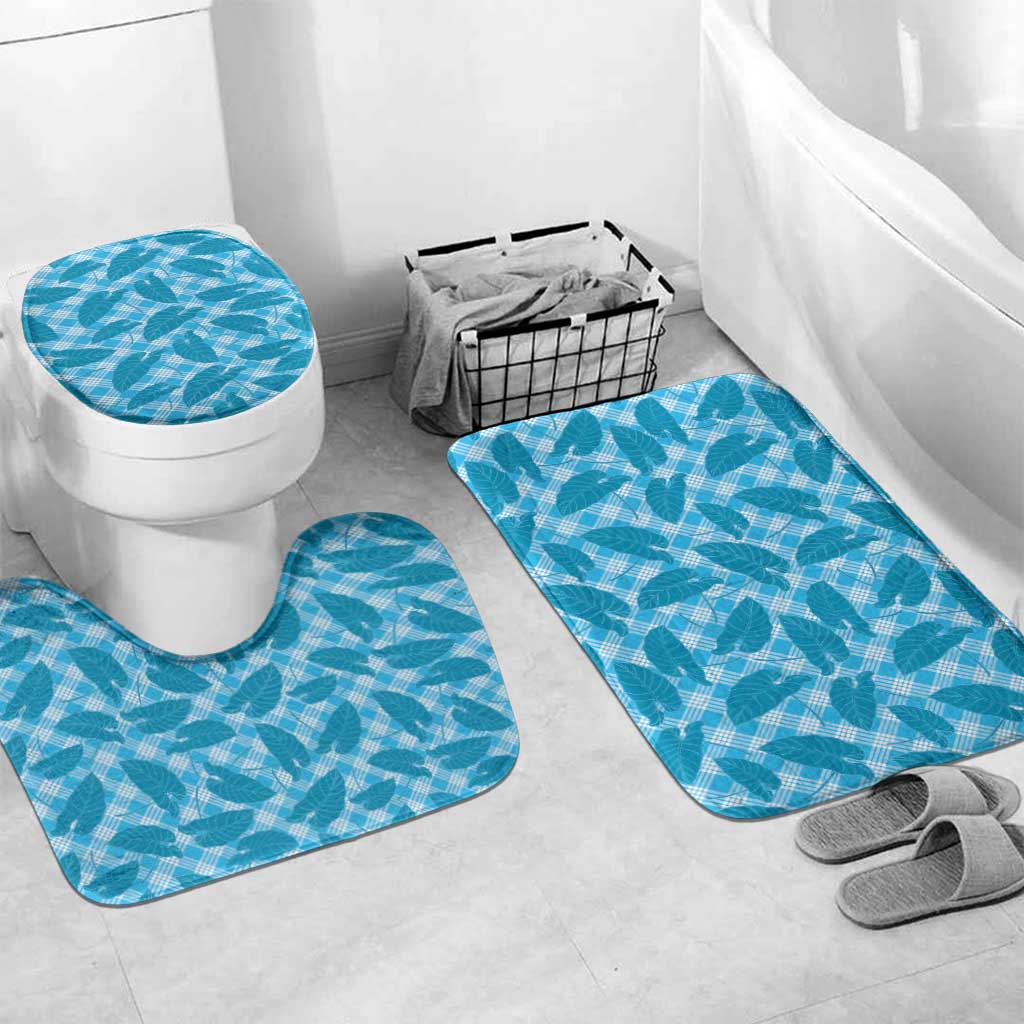 Blue Hawaii Kalo Palaka Motifs Bathroom Set Hawaiian Taro Leaves Elegant Vibes - Polynesian Pride