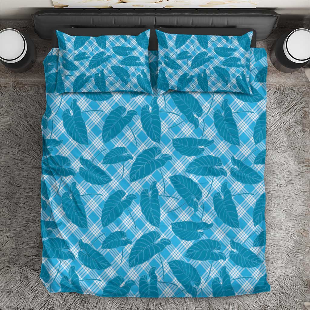 Blue Hawaii Kalo Palaka Motifs Bedding Set Hawaiian Taro Leaves Elegant Vibes - Polynesian Pride