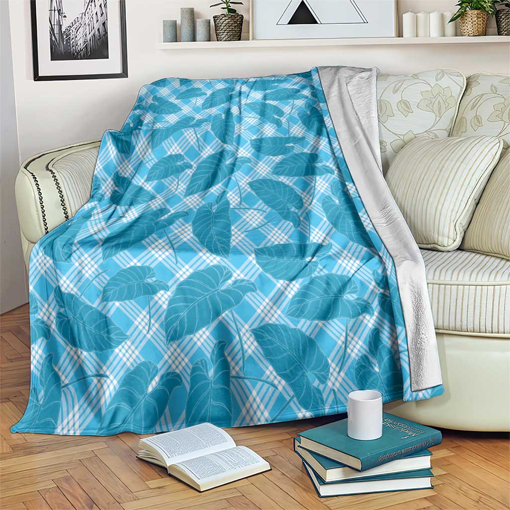 Blue Hawaii Kalo Palaka Motifs Blanket Hawaiian Taro Leaves Elegant Vibes - Polynesian Pride