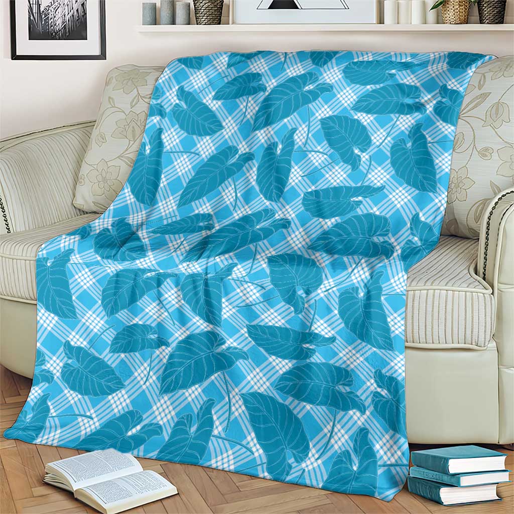 Blue Hawaii Kalo Palaka Motifs Blanket Hawaiian Taro Leaves Elegant Vibes - Polynesian Pride