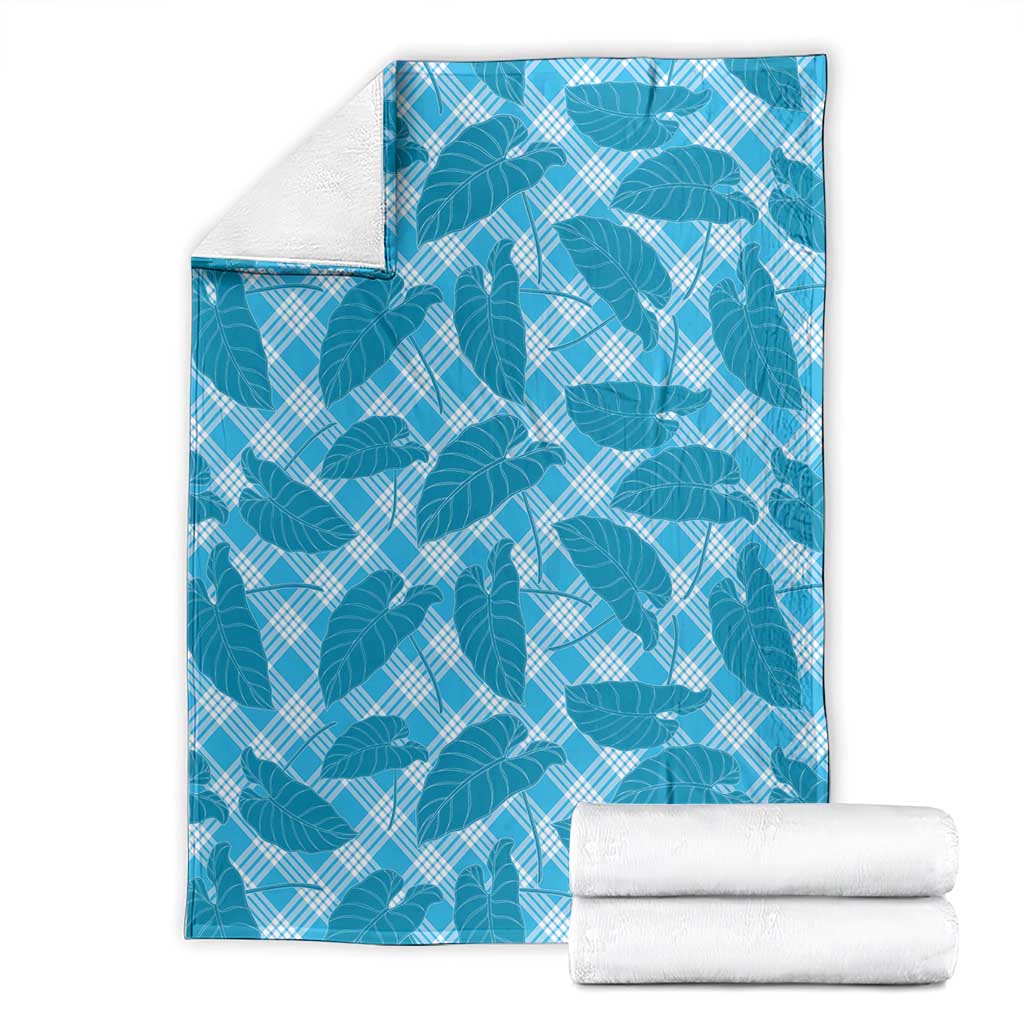 Blue Hawaii Kalo Palaka Motifs Blanket Hawaiian Taro Leaves Elegant Vibes - Polynesian Pride