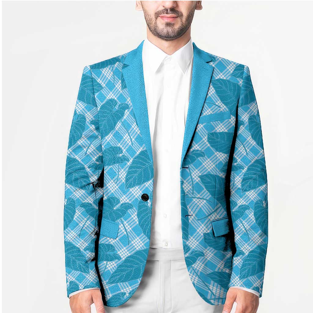 Blue Hawaii Kalo Palaka Motifs Blazer Hawaiian Taro Leaves Elegant Vibes - Polynesian Pride