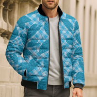 Blue Hawaii Kalo Palaka Motifs Bomber Puffer Jacket Hawaiian Taro Leaves Elegant Vibes - Polynesian Pride