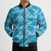 Blue Hawaii Kalo Palaka Motifs Bomber Puffer Jacket Hawaiian Taro Leaves Elegant Vibes - Polynesian Pride