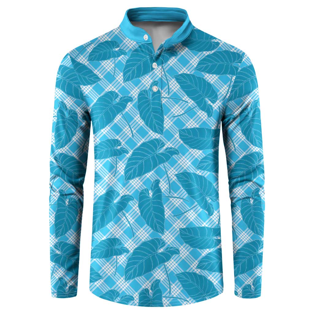 Blue Hawaii Kalo Palaka Motifs Button Sweatshirt Hawaiian Taro Leaves Elegant Vibes - Polynesian Pride