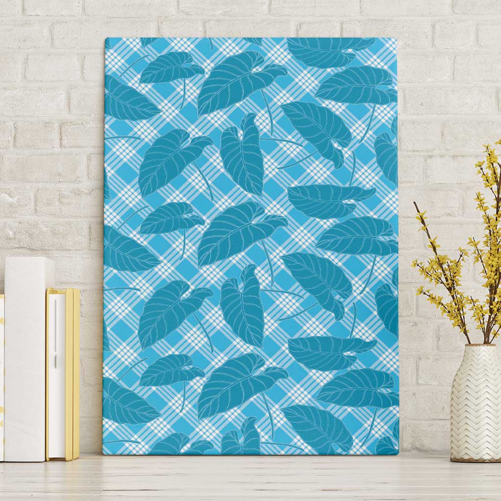 Blue Hawaii Kalo Palaka Motifs Canvas Wall Art Hawaiian Taro Leaves Elegant Vibes - Polynesian Pride