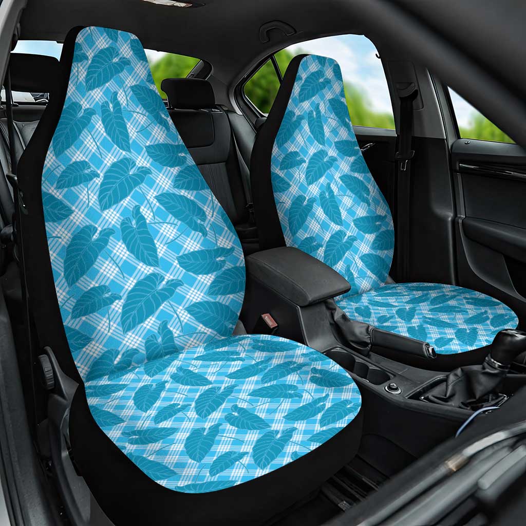 Blue Hawaii Kalo Palaka Motifs Car Seat Cover Hawaiian Taro Leaves Elegant Vibes - Polynesian Pride