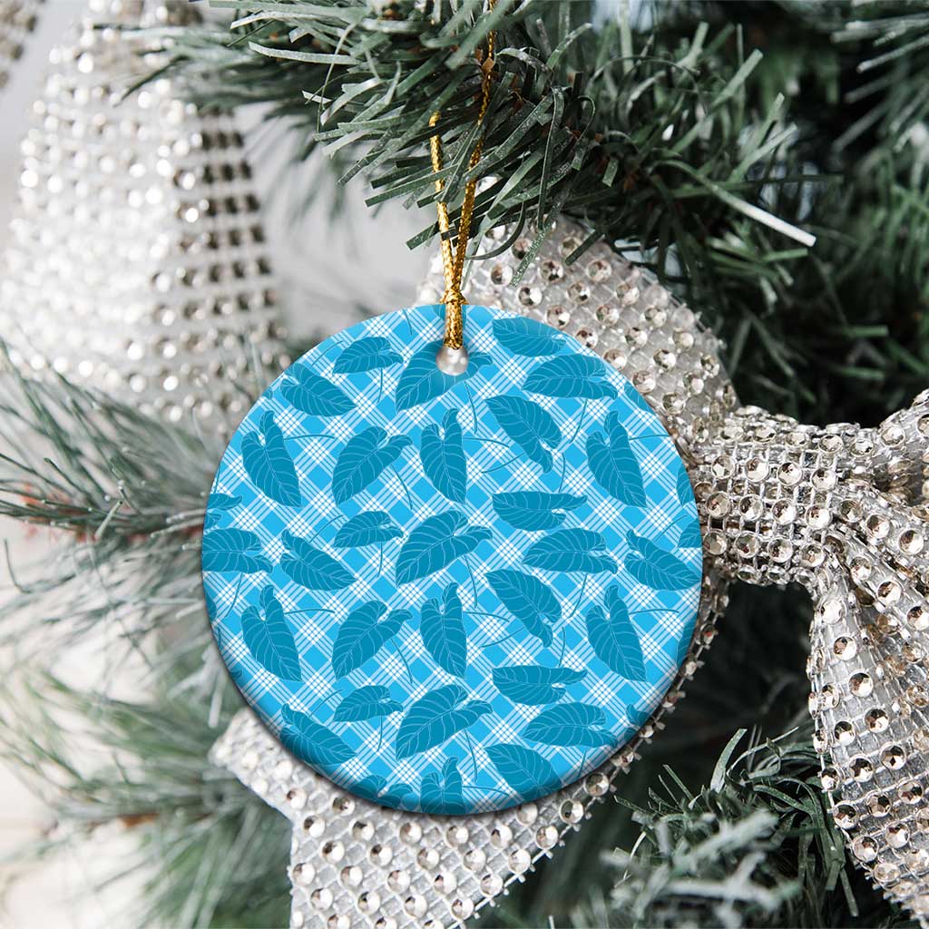 Blue Hawaii Kalo Palaka Motifs Ceramic Ornament Hawaiian Taro Leaves Elegant Vibes - Polynesian Pride