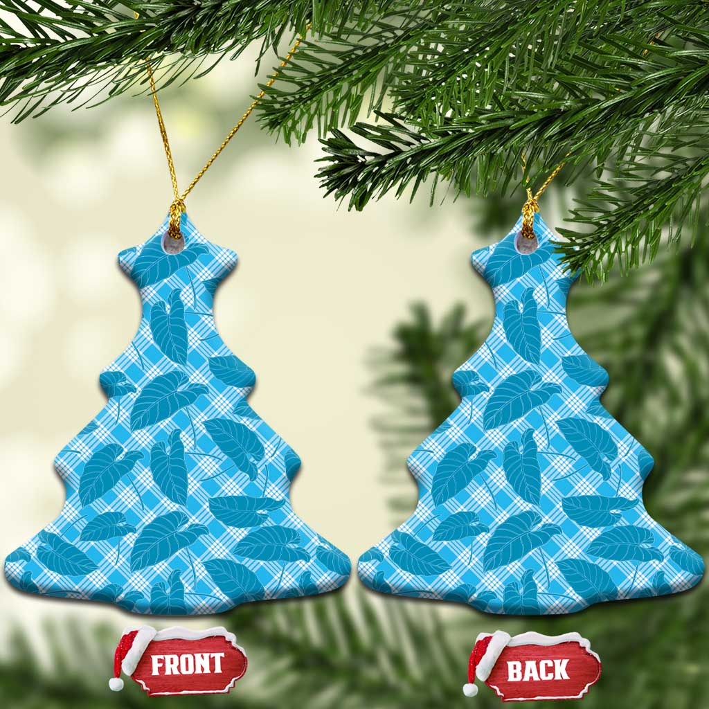 Blue Hawaii Kalo Palaka Motifs Ceramic Ornament Hawaiian Taro Leaves Elegant Vibes - Polynesian Pride