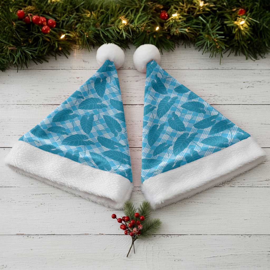 Blue Hawaii Kalo Palaka Motifs Christmas Santa Hat Hawaiian Taro Leaves Elegant Vibes - Polynesian Pride