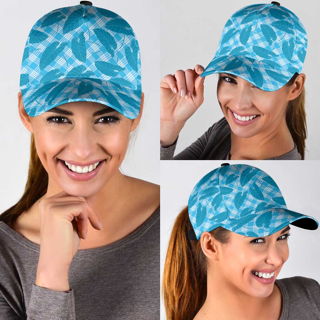 Blue Hawaii Kalo Palaka Motifs Classic Cap Hawaiian Taro Leaves Elegant Vibes LT14 - Polynesian Pride