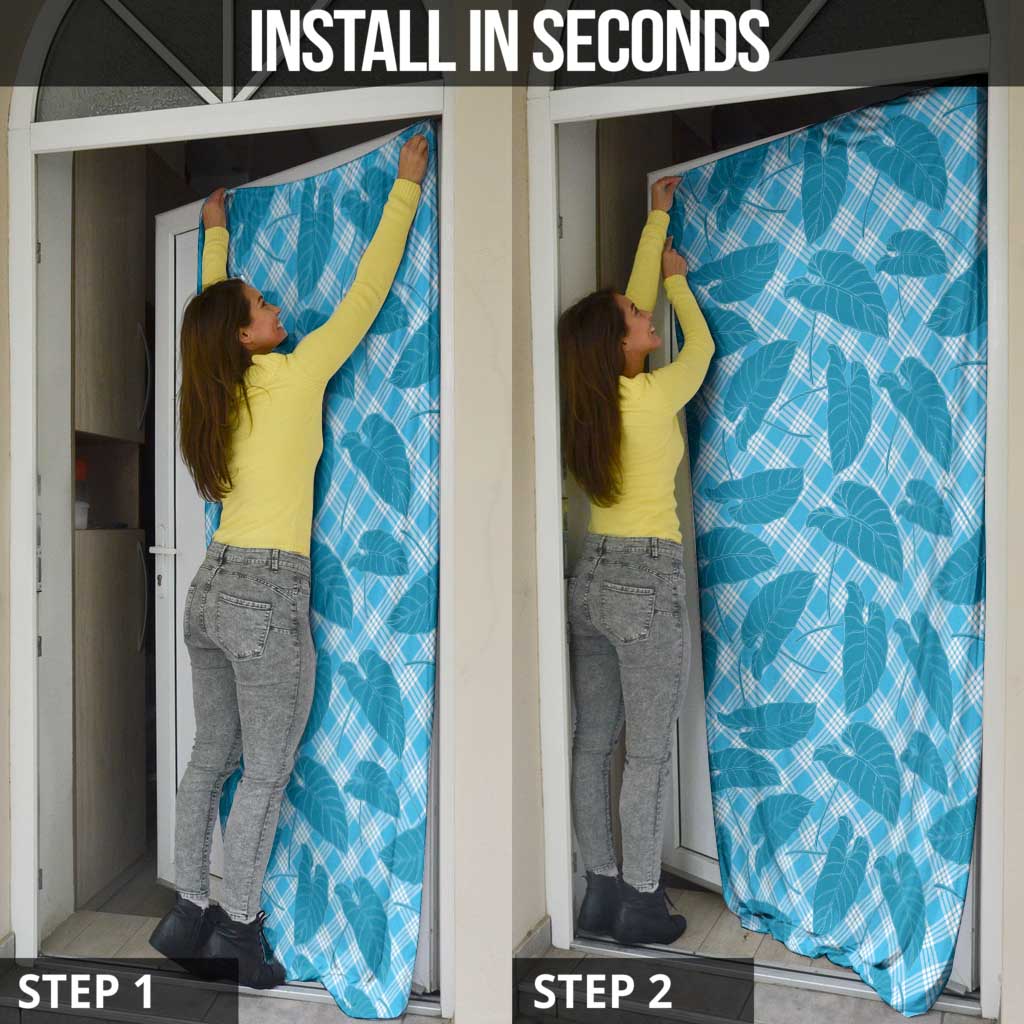 Blue Hawaii Kalo Palaka Motifs Door Cover Hawaiian Taro Leaves Elegant Vibes - Polynesian Pride